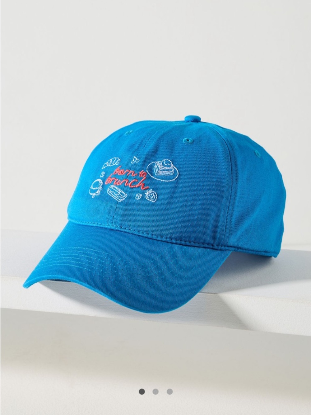 Anthropologie “Born to Brunch” Blue Embroidered Baseball Cap Hat Adjustable